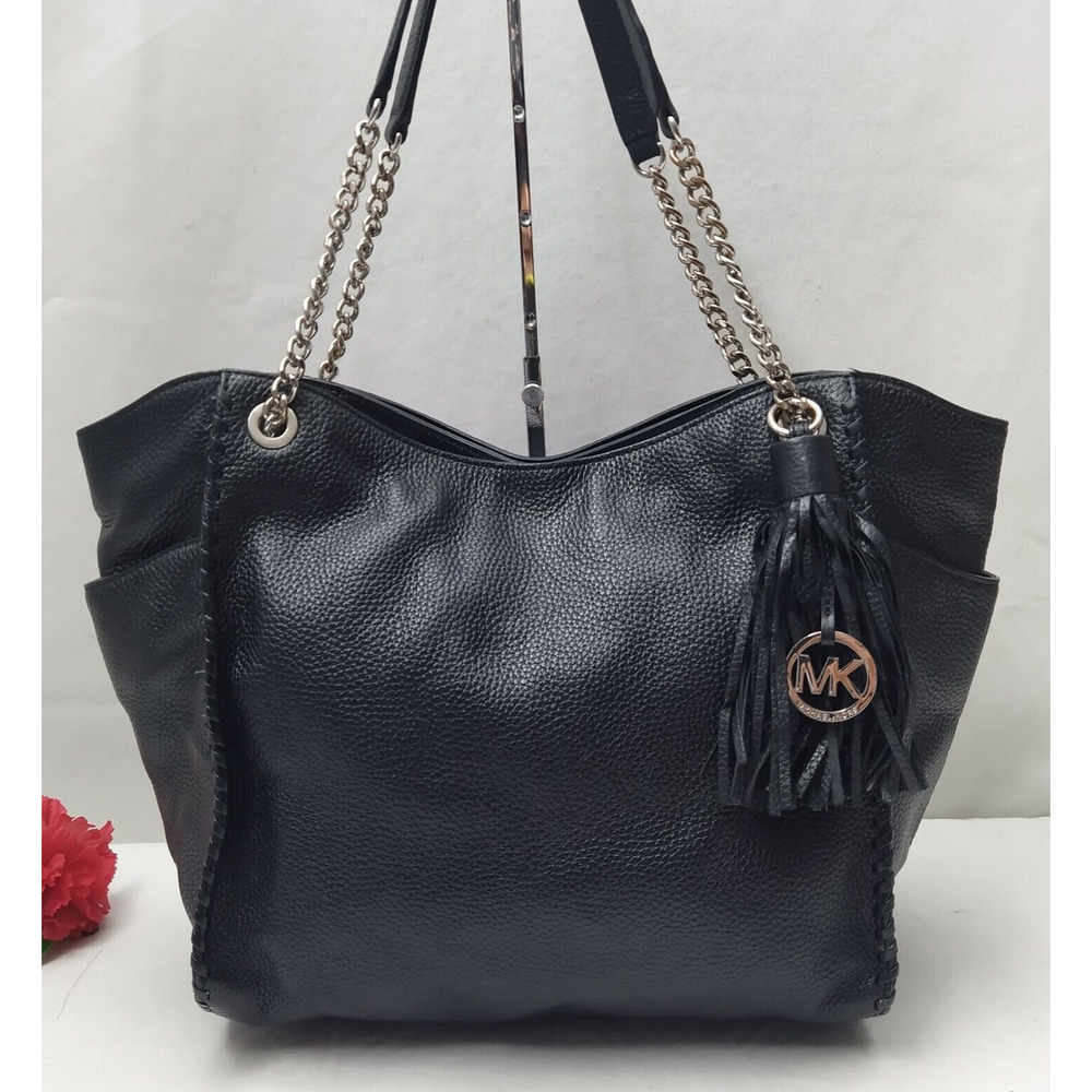 Michael Kors Black Pebbled Leather Tassel Chain Strap Shoulder Bag - Picture 2 of 16